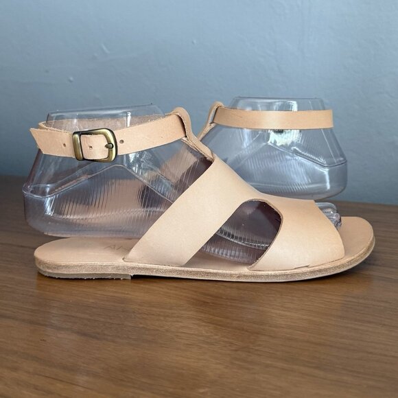 Antika San Vincente Blvd Ankle Strap Leather Sandals In Natural Beige - Picture 1 of 9